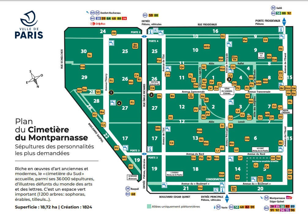 plan célébrités cimetière du montparnasse